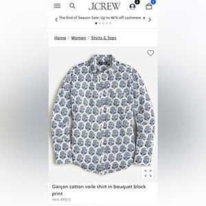 J crew cotton voile print shirt